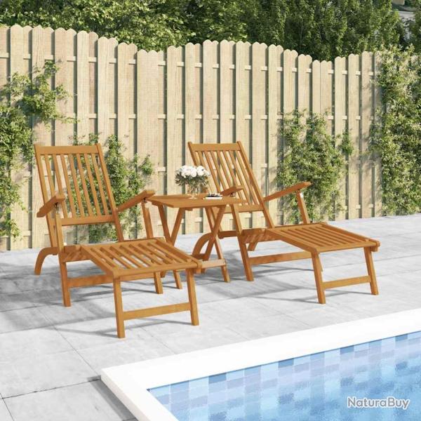 Chaise longue d'ext�rieur repose-pieds lot de 2 Acacia solide