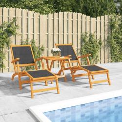 Chaises longues d'ext&eacute;rieur lot de 2 Acacia massif et textil&egrave;ne
