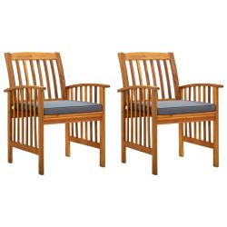 Chaises &agrave; manger de lot de 2 et coussins acacia massif