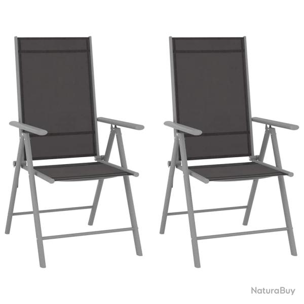 Chaises pliantes, 2 pi�ces, en textil�ne noir