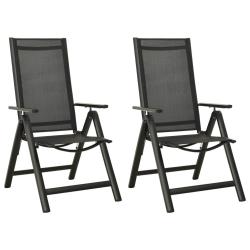 Chaises pliables de lot de 2 Textil&egrave;ne et aluminium Noir