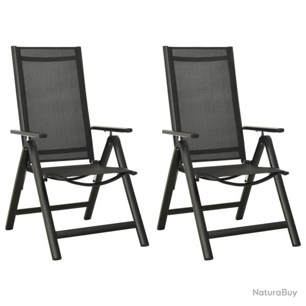 Chaises pliables de lot de 2 Textil�ne et aluminium Noir