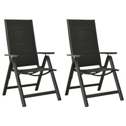 Chaises pliantes, 2 pi&egrave;ces, en textil&egrave;ne et aluminium noir