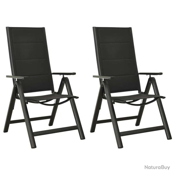 Chaises pliantes, 2 pi�ces, en textil�ne et aluminium noir
