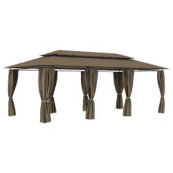 Belv&eacute;d&egrave;re avec rideaux 600x298x270 cm Taupe 180 g/m&sup2;