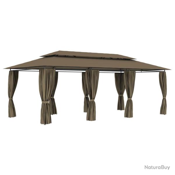 Belv�d�re avec rideaux 600x298x270 cm Taupe 180 g/m�