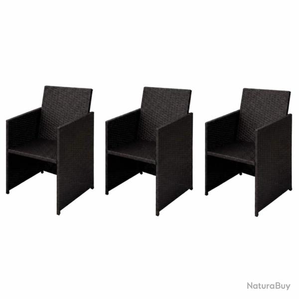 Chaises, lot de 3, marron, en poly rotin, pour le jardin