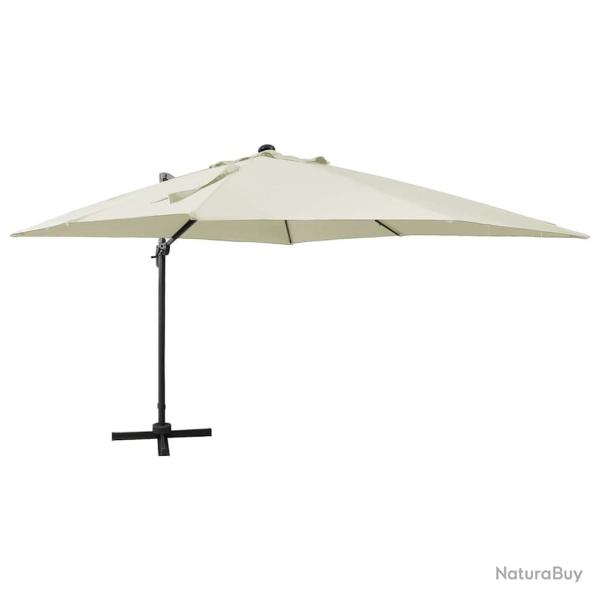 Parasol de en porte-�-faux et m�t et lumi�res LED sable