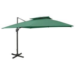 Parasol de en porte-&agrave;-faux avec double toit vert
