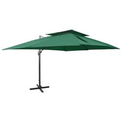 Parasol en porte-&agrave;-faux avec double toit vert, pour la terrasse