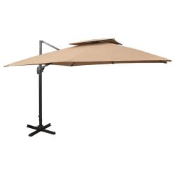 Parasol de d&eacute;port&eacute; avec double plateau 300 x 300 cm Taupe