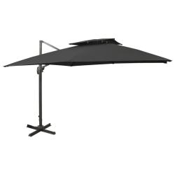 Parasol de en porte-&agrave;-faux avec double toit noir