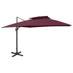 Parasol de en porte-&agrave;-faux &agrave; double toit rouge bordeaux