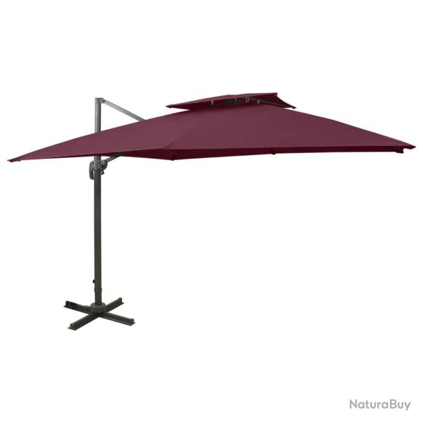 Parasol de en porte-�-faux � double toit rouge bordeaux
