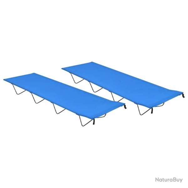 Lits de camping 2 pcs 180x60x19 cm Tissu Oxford et acier Bleu
