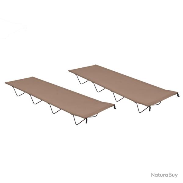 Lits de camping 2 pcs 180x60x19 cm Tissu Oxford et acier Taupe