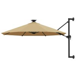 Parasol mural avec LED taupe, pour la terrasse, 300 cm