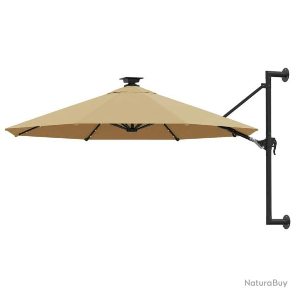Parasol mural avec LED taupe, pour la terrasse, 300 cm