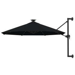 Parasol mural avec LED noir, pour la terrasse, 300 cm