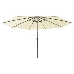 Parasol de avec lumi&egrave;res LED et m&acirc;t en m&eacute;tal 400cm sable