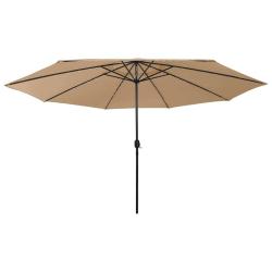 Parasol de avec lumi&egrave;res LED et m&acirc;t en m&eacute;tal 400cm taupe