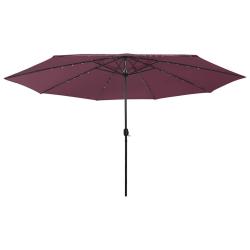 Parasol de avec lumi&egrave;res LED m&acirc;t en m&eacute;tal rouge bordeaux