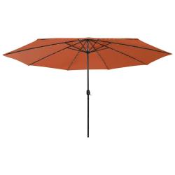 Parasol de avec lumi&egrave;res LED et m&acirc;t en m&eacute;tal terre cuite