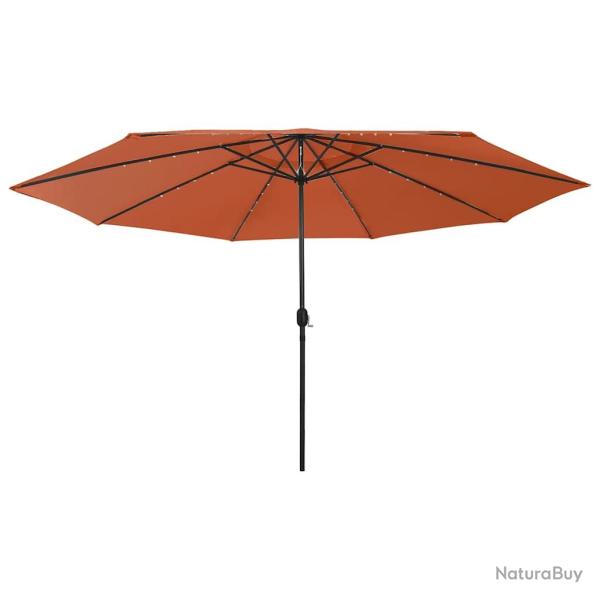 Parasol de avec lumi�res LED et m�t en m�tal terre cuite