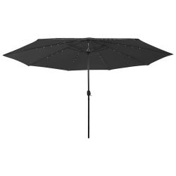 Parasol de avec lumi&egrave;res LED et m&acirc;t en m&eacute;tal 400 cm noir