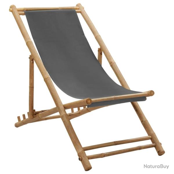 Chaise de terrasse Bambou et toile Gris fonc�