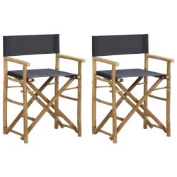 Chaises pliables de directeur lot de 2 Gris fonc&eacute; Bambou tissu