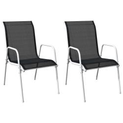 Chaises empilables de lot de 2 Acier et textil&egrave;ne Noir