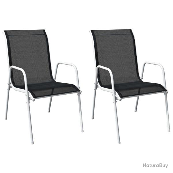 Chaises empilables de lot de 2 Acier et textil�ne Noir