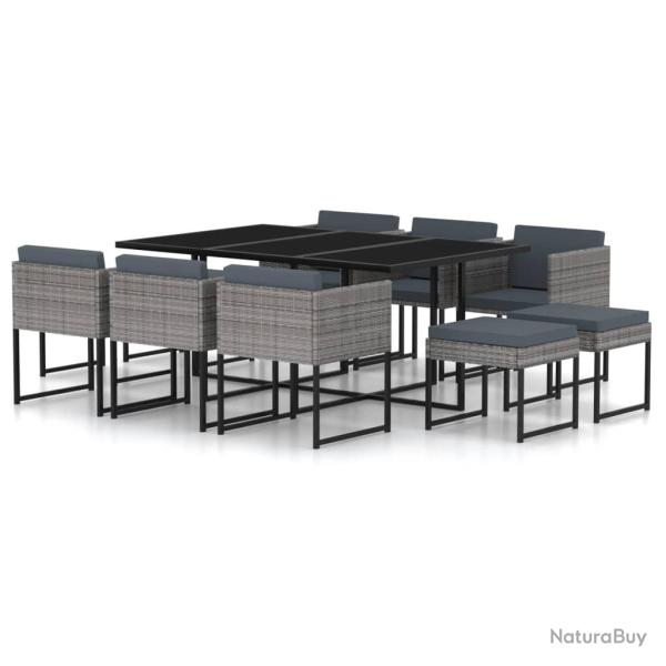 Ensemble � manger de coussins 11 pcs R�sine tress�e Gris