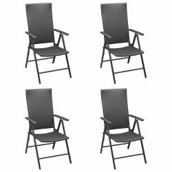 Chaises pliantes, 4 pi&egrave;ces, en rotin synth&eacute;tique PE noir, pour la cuisine