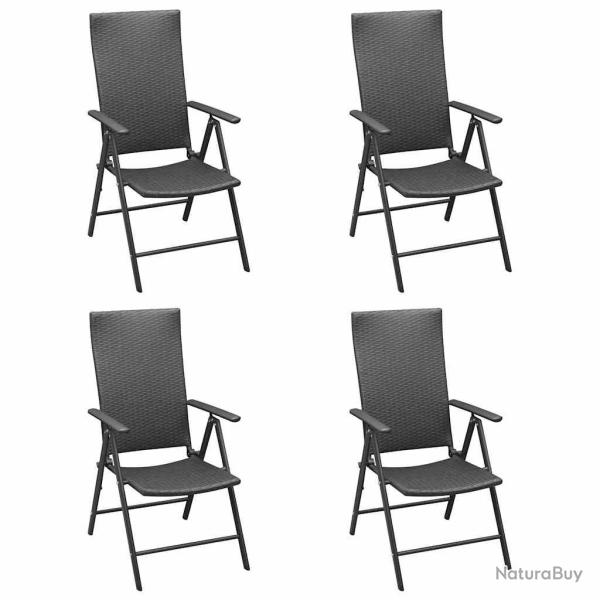 Chaises pliantes, 4 pi�ces, en rotin synth�tique PE noir, pour la cuisine