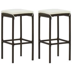 Tabourets de bar avec coussins lot de 2 marron r&eacute;sine tress&eacute;e