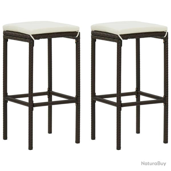 Tabourets de bar avec coussins lot de 2 marron r�sine tress�e