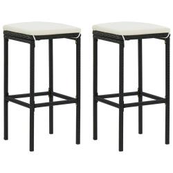 Tabourets de bar avec coussins lot de 2 noir r&eacute;sine tress&eacute;e