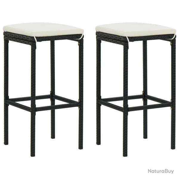 Tabourets de bar avec coussins lot de 2 noir r�sine tress�e
