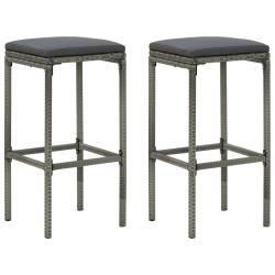 Tabourets de bar avec coussins lot de 2 gris r&eacute;sine tress&eacute;e