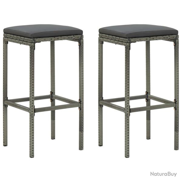Tabourets de bar avec coussins lot de 2 gris r�sine tress�e