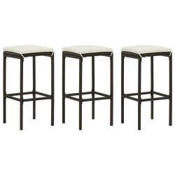 Tabourets de bar avec coussins lot de 3 marron r&eacute;sine tress&eacute;e