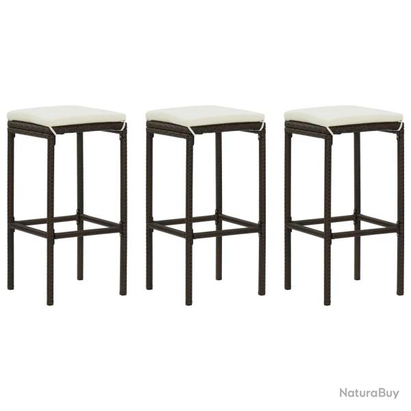 Tabourets de bar avec coussins lot de 3 marron r�sine tress�e