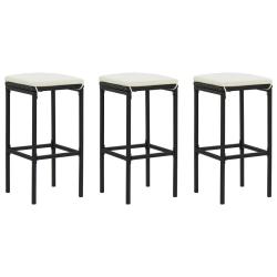 Tabourets de bar avec coussins lot de 3 noir r&eacute;sine tress&eacute;e