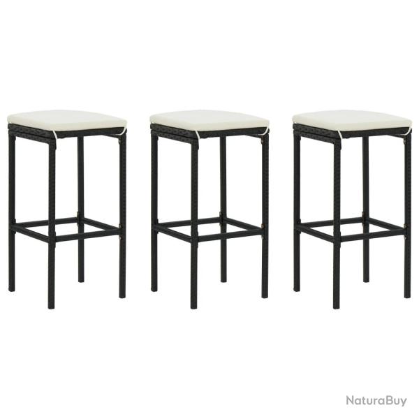 Tabourets de bar avec coussins lot de 3 noir r�sine tress�e