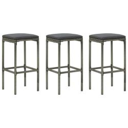 Tabourets de bar avec coussins lot de 3 gris r&eacute;sine tress&eacute;e