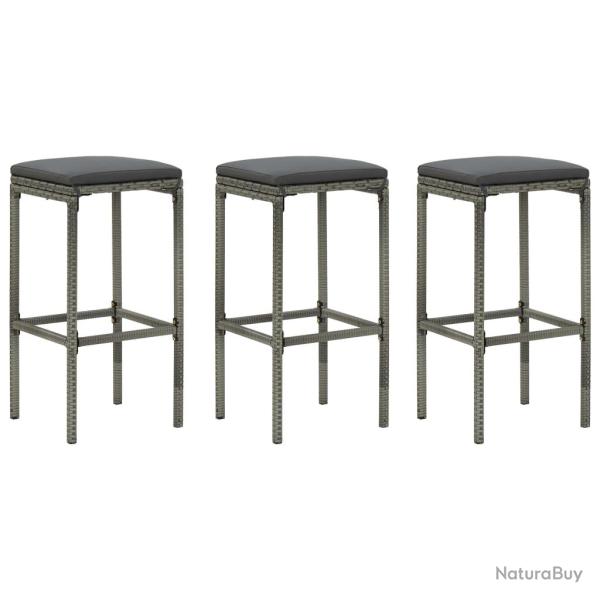 Tabourets de bar avec coussins lot de 3 gris r�sine tress�e