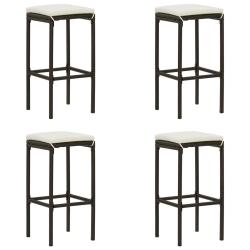 Tabourets de bar avec coussins lot de 4 marron r&eacute;sine tress&eacute;e