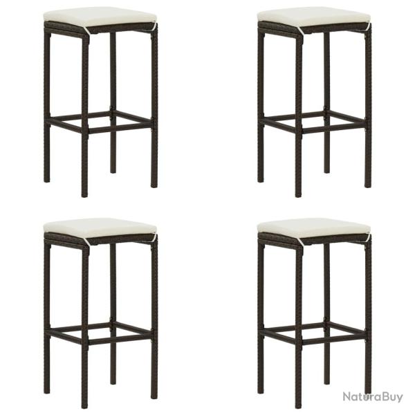 Tabourets de bar avec coussins lot de 4 marron r�sine tress�e
